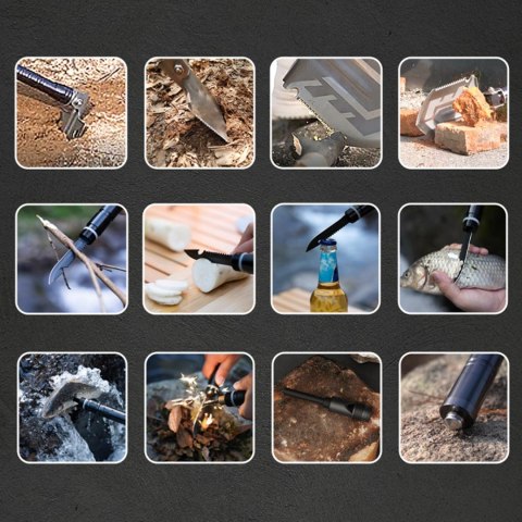 Saperka wielofunkcyjna na survival bushcraft nóż zbijak krzesiwo gwizdek harpun - szara WOZINSKY