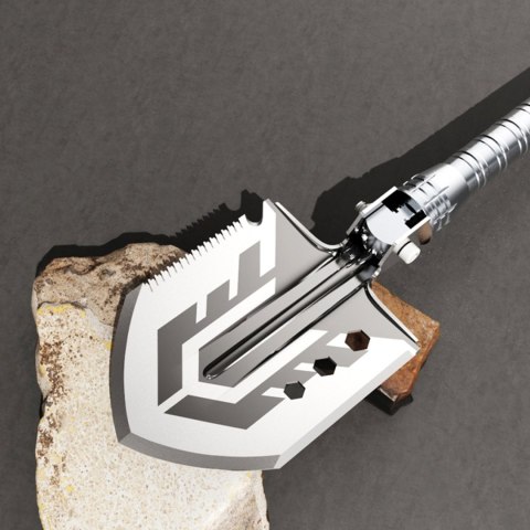 Saperka wielofunkcyjna na survival bushcraft nóż zbijak krzesiwo gwizdek harpun - szara WOZINSKY