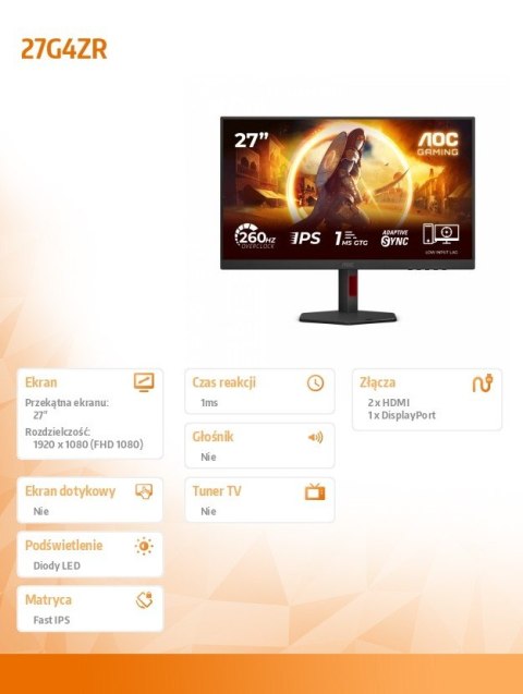 Monitor 27 cali 27G4ZR Fast IPS 240Hz HDMIx2 DP Pivot