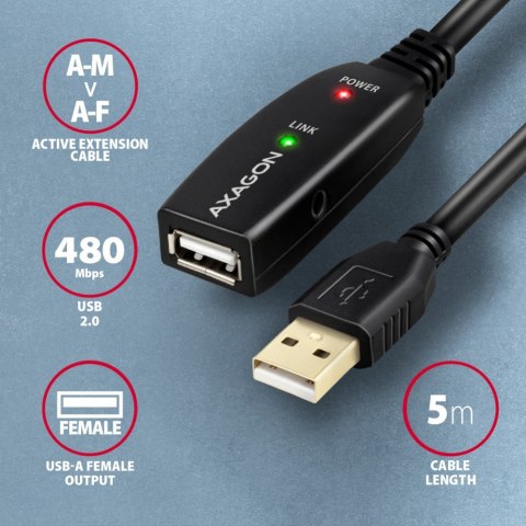 ADR-205 USB 2.0 A-M -> A-F aktywny kabel przedłużacz/wzmacniacz 5m AXAGON