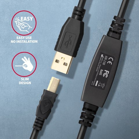 ADR-210B USB 2.0 A-M -> B-M Aktywny kabel połączeniowy/wzmacniacz 10m AXAGON