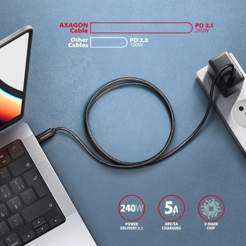 BUCM2-CM10AB Kabel USB-C - USB-C, 1.0m 5A charging, ALU, 240W PD, oplot, USB2.0, czarny