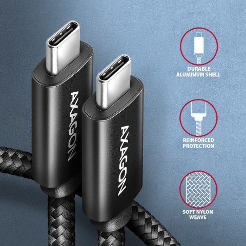 BUCM2-CM30AB Kabel USB-C - USB-C, 3.0m 5A charging, ALU, 240W PD, oplot, USB2.0, czarny
