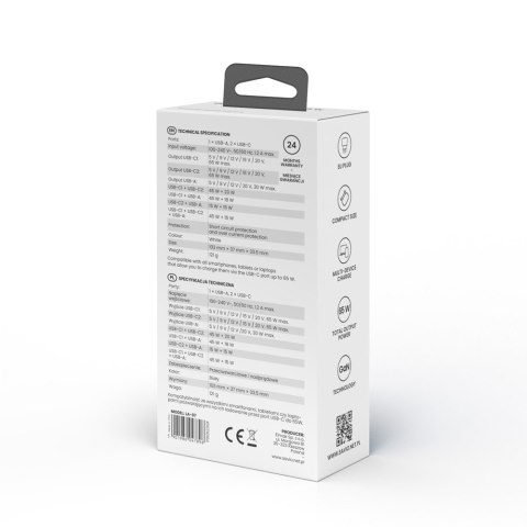 Ładowarka sieciowa USB GaN 65W, Quick Charge 4.0, Power Delivery 3.0, LA-07 Savio