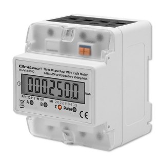 Trójfazowy elektroniczny licznik | miernik zużycia energii na szynę DIN | 400V | LCD | 4P Qoltec