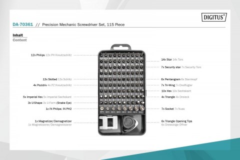 Zestaw narzędzi 115 częściowy śrubokręt/wkrętak Digitus