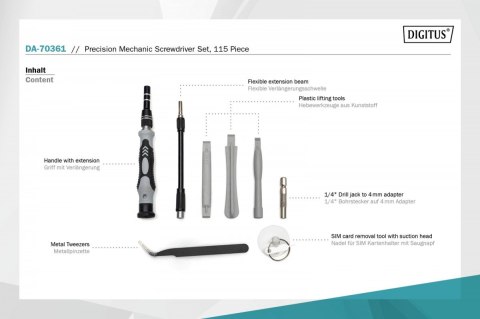 Zestaw narzędzi 115 częściowy śrubokręt/wkrętak Digitus