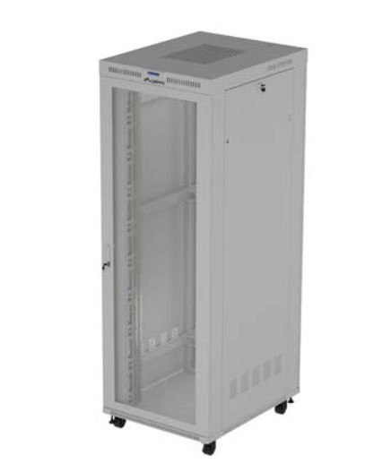 Szafa instalacyjna rack stojąca 19 cali 47U 800x1000 szara drzwi perforowane LCD (flat pack) V2