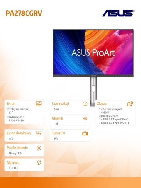 Monitor 27 cali PA278CGRV BK 2DP, HDMI, USB HUB, USB, głośniki