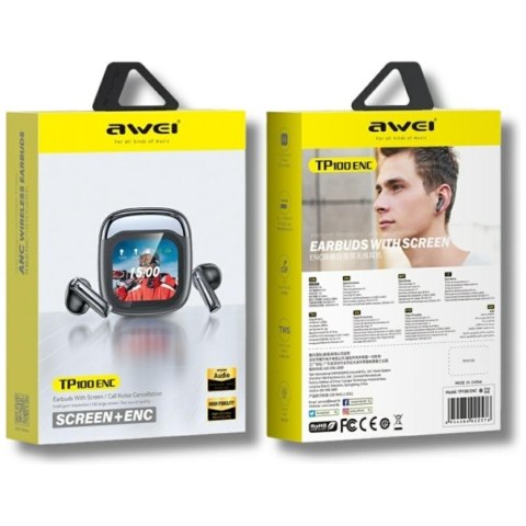 Słuchawki bluetooth ENC TP100 5.4 TWS LCD czarne