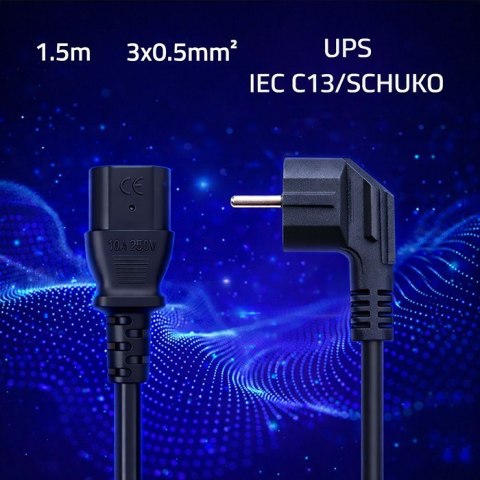 Kabel zasilający | wtyczka kątowa SCHUKO CEE 7/7 (E/F) | IEC C13 | 3x0.5mm2 | czysta miedź | 1.5m