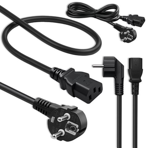 Kabel zasilający | wtyczka kątowa SCHUKO CEE 7/7 (E/F) | IEC C13 | 3x0.5mm2 | czysta miedź | 1.5m