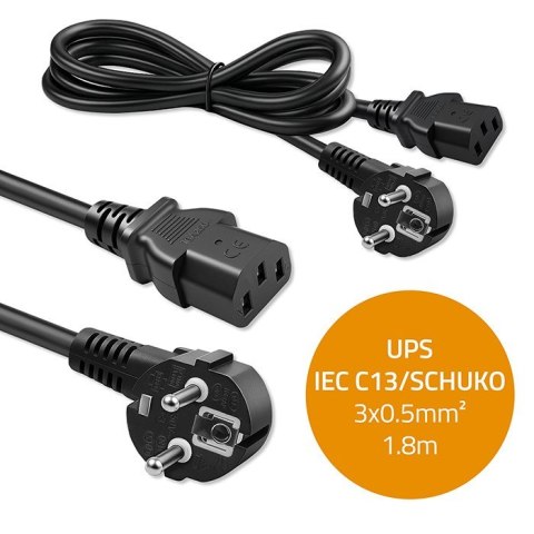 Kabel zasilający | wtyczka kątowa SCHUKO CEE 7/7 (E/F) | IEC C133x0.5mm2 | czysta miedź Cu | 1.8m
