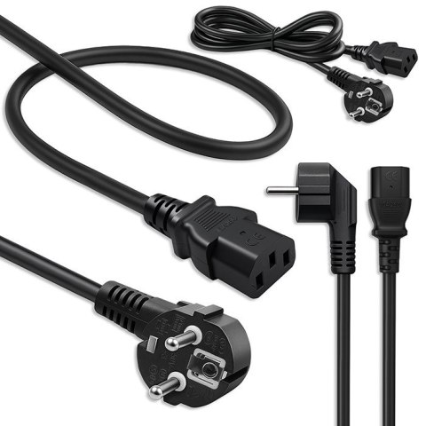 Kabel zasilający | wtyczka kątowa SCHUKO CEE 7/7 (E/F) | IEC C133x0.5mm2 | czysta miedź Cu | 1.8m