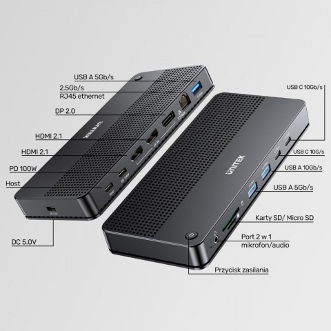 Stacja dokująca 13w1 USB-C, HDMI 2.1,DP 2.0,RJ45,10GBPs;D1104A01