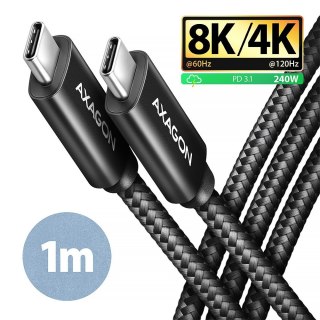 BUCM4X-CM10AB Kabel USB-C - USB-C, USB4 Gen 3x2 1m, PD 240W, 8K HD, ALU, oplot Czarny AXAGON