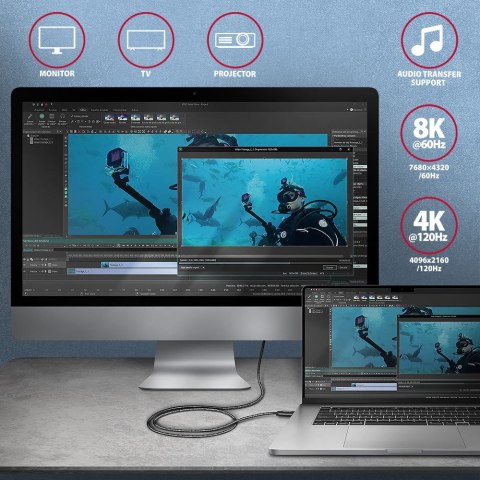 BUCM4X-CM10AB Kabel USB-C - USB-C, USB4 Gen 3x2 1m, PD 240W, 8K HD, ALU, oplot Czarny AXAGON