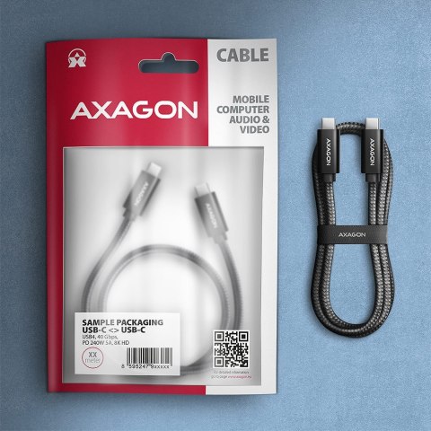 BUCM4X-CM10AB Kabel USB-C - USB-C, USB4 Gen 3x2 1m, PD 240W, 8K HD, ALU, oplot Czarny AXAGON