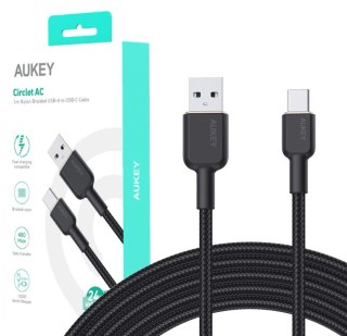 CB-NAC1 kabel USB-C - USB-A 1m 60W PD 3A 20V nylonowy oplot czarny AUKEY
