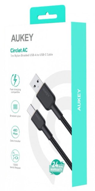 CB-NAC1 kabel USB-C - USB-A 1m 60W PD 3A 20V nylonowy oplot czarny AUKEY