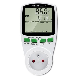 Watomierz Licznik zużycia energii PM0627 z historią pomiaru | 3680W | 16A | LCD Qoltec
