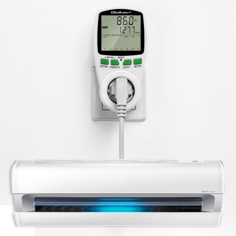 Watomierz Licznik zużycia energii PM0627 z historią pomiaru | 3680W | 16A | LCD Qoltec