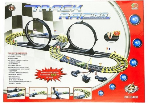 Tor Samochodowy Track Racing Dwa Auta Pętle Zasilacz 565 cm LEAN Toys