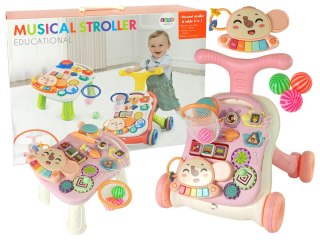 Interaktywny Pchacz, Chodzik Stolik 2w1 Różowy LEAN Toys