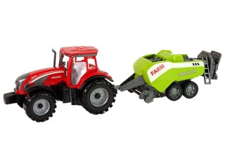 Czerwony Ciągnik Rolniczy z Zielonym Siewnikiem Napęd Frykcyjny LEAN Toys