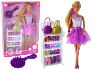 Lalka Lucy Sukienka Fioletowa Brokat Zestaw Buty LEAN Toys
