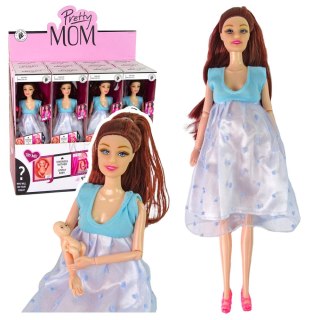 Lalka W Ciąży Mama Niemowlę Otwierany Brzuch Niebieska Sukienka 30 cm LEAN Toys