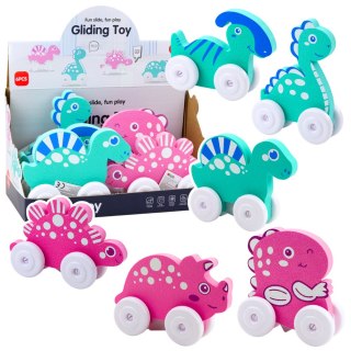 Dinozaur Na Kółkach Z Pianki EVA Dla Malucha Różowy Niebieski Mix LEAN TOYS