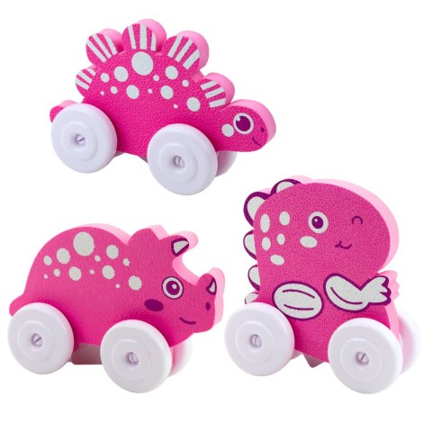 Dinozaur Na Kółkach Z Pianki EVA Dla Malucha Różowy Niebieski Mix LEAN TOYS