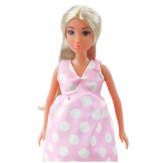 Lalka Anlily W Ciąży Jasno Różowa W Kropki Sukienka Długie Włosy LEAN Toys