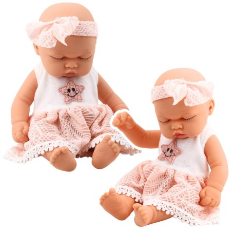 Lalka Śpiący Bobas Różowa Sukienka Z Koronką i Gwiazdką Opaska LEAN Toys