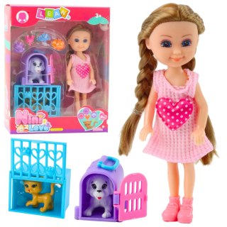 Mini Lalka Z Akcesoriami Wózek Kotki Zestaw Laleczka Różowa LEAN Toys