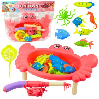 Zestaw Do Łowienia Rybek Stolik Krab 10 Rybek Wędka Sitko Różowy LEAN Toys
