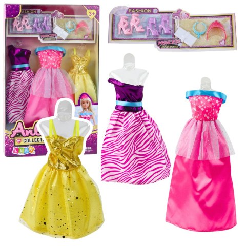 Zestaw Sukienki Dla Lalek Anlili Buty Torebka Korony Akcesoria 8 el. LEAN Toys