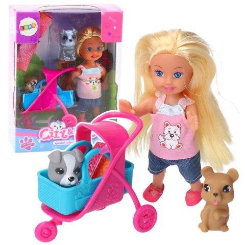 Zestaw Mini Laleczka Wózek Nosidełko Pieski Szary Brązowy LEAN Toys