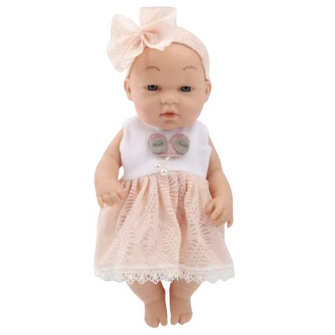 Lalka Bobas W Różowej Sukience Opaska Ruchome Rączki Nóżki 30cm LEAN Toys
