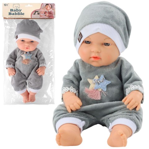 Lalka Bobas W Szarej Piżamce Czapeczka Ruchome Rączki Nóżki 30cm LEAN Toys