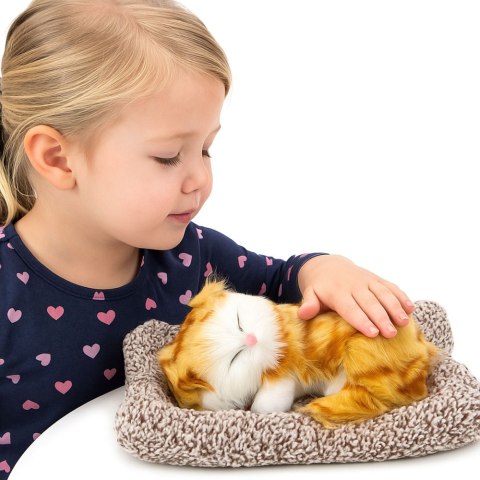 Śpiący Rudy Kot Na Poduszce Figurka z Futerkiem Torba Dźwięki LEAN Toys