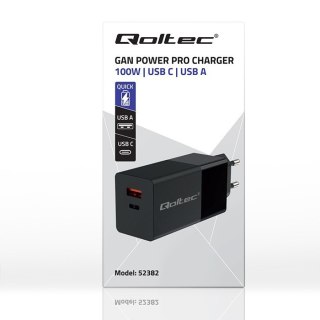 Ładowarka GaN Power Pro | 1xUSB-C | 1xUSB | 100W | 5-20V | 1.5-5A| PD | Czarna Qoltec
