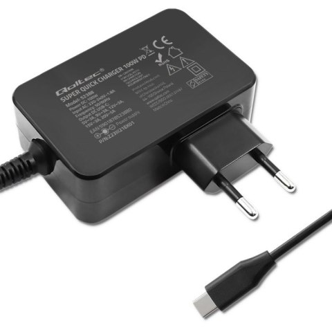 Ładowarka GaN Power Pro | 1xUSB-C | 100W | 5-20V | 3-5A | Czarna Qoltec