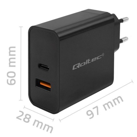 Ładowarka Super Quick PD | 1xUSB-C | 1xUSB | 90W | 5-20V | 2.4-4.35A | Czarna Qoltec