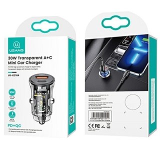 Ładowarka samochodowa 30W 1xUSB + 1xUSB-C Fast Charge USAMS
