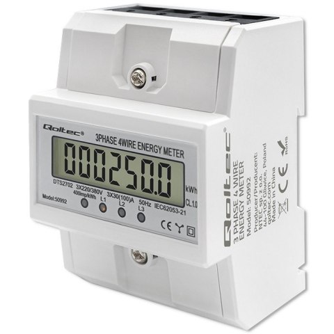 Trójfazowy elektroniczny licznik | miernik zużycia energii na szynę DIN | 400V | 100A | LCD | 4P