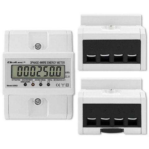 Trójfazowy elektroniczny licznik | miernik zużycia energii na szynę DIN | 400V | 100A | LCD | 4P