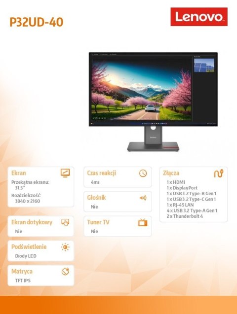 Monitor ThinkVision P32UD-40 31.5 cala 64A8XAT2EU