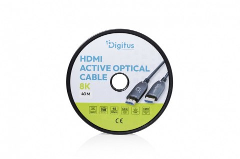 Kabel połączeniowy hybrydowy HDMI AOC | HDMI-A męski-męski | HDMI 2.1 | UHD-2 8K@60Hz | 48Gbps |HDR, eARC, HDCP 2.2, CEC | 40m